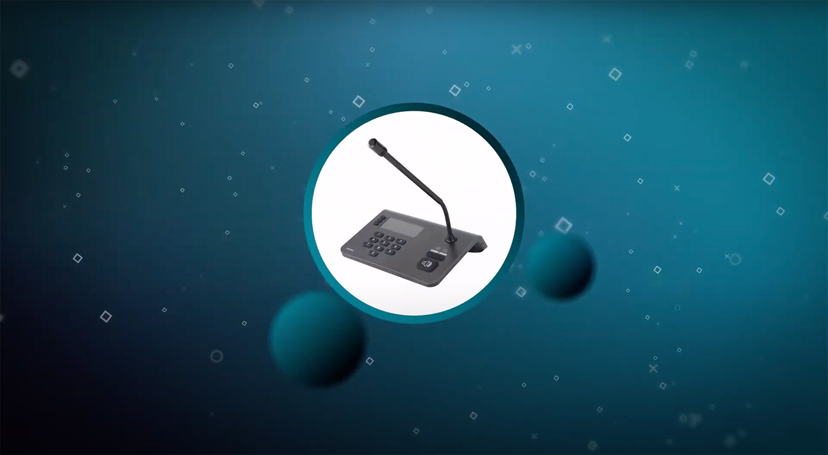 Biamp Convenience paging stations in a teal background